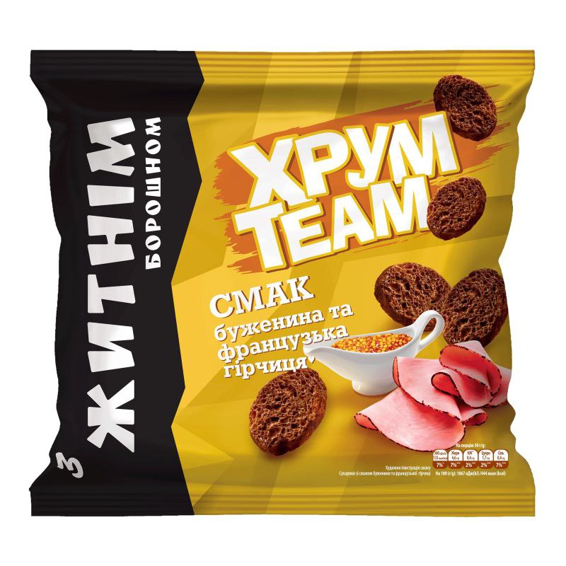 Сухарики ХрумTeam зі смаком буженини та франц.гірчиці Багет з житнім борошном 90г